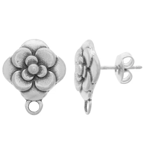 Orecchini perno fiore 16x14 mm - Argento antico x2