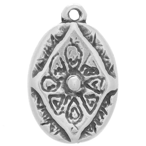 Pendente ovale 22x14 mm - motivo etnico - Argento antico x1
