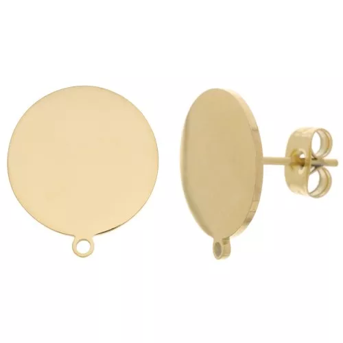 Orecchini perno a disco da 14 mm con anello - Acciaio inossidabile 304 dorato x20