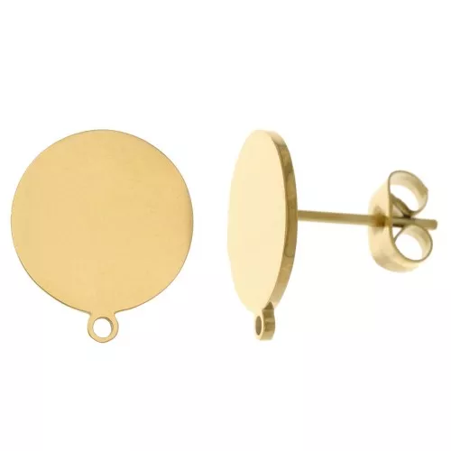 Orecchini perno a disco da 12 mm con anello - Acciaio inossidabile 304 Dorato x20