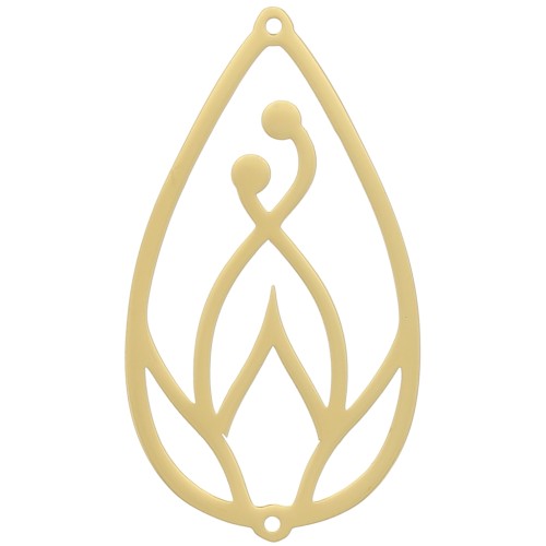 Distanziatore a goccia cavo 40x22 mm - Motivo del loto - Acciaio inox 316L dorato