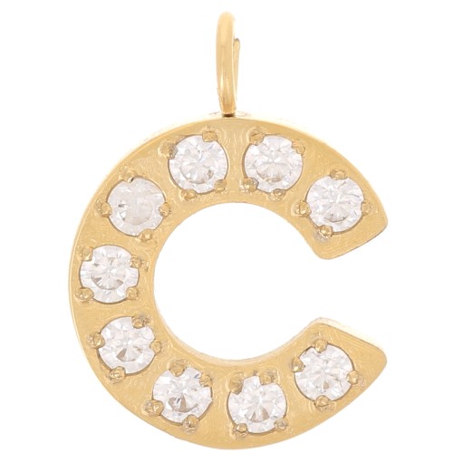 Ciondolo lettera alfabeto 13 mm - C - Acciaio inox 316L oro