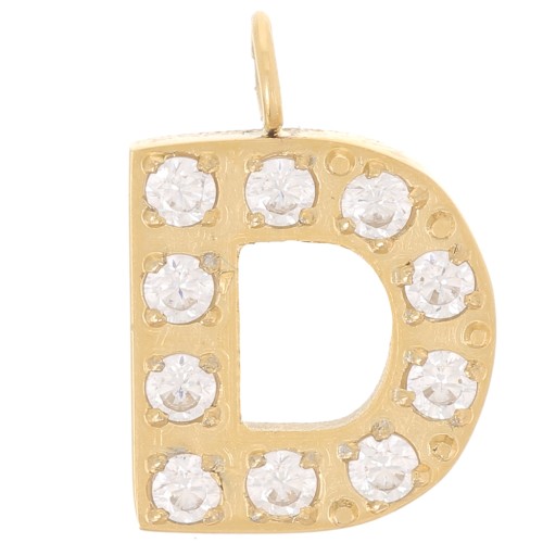 Ciondolo lettera alfabeto 13 mm - D - Acciaio inox 316L oro