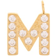 Ciondolo lettera alfabeto 13 mm - M - Acciaio inox 316L oro