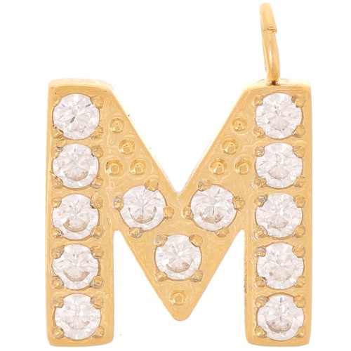 Ciondolo lettera alfabeto 13 mm - M - Acciaio inox 316L oro