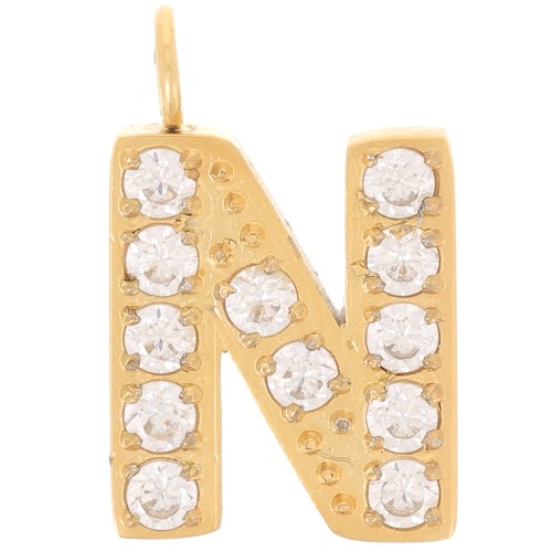 Ciondolo lettera alfabeto 13 mm - N - Acciaio inox 316L oro
