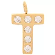 Ciondolo lettera alfabeto 13 mm - T - Acciaio inox 316L oro