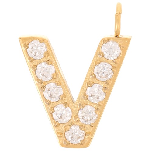 Ciondolo lettera alfabeto 13 mm - V - Acciaio inox 316L oro