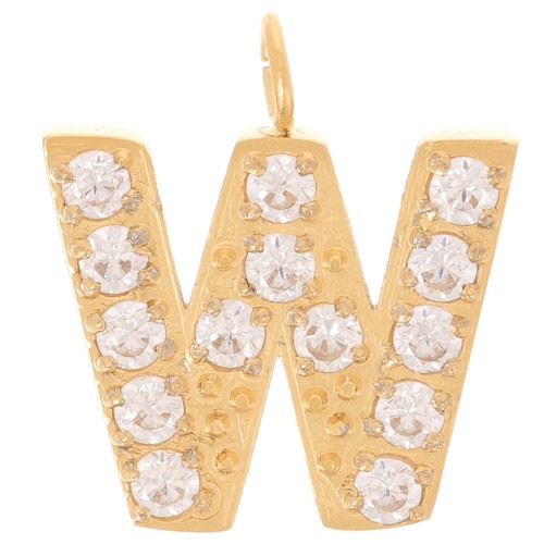 Ciondolo lettera alfabeto 13 mm - W - Acciaio inox 316L oro