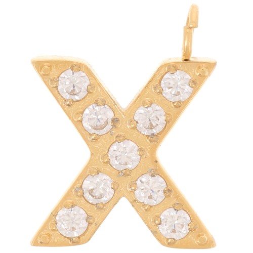 Ciondolo lettera alfabeto 13 mm - X - Acciaio inox 316L oro