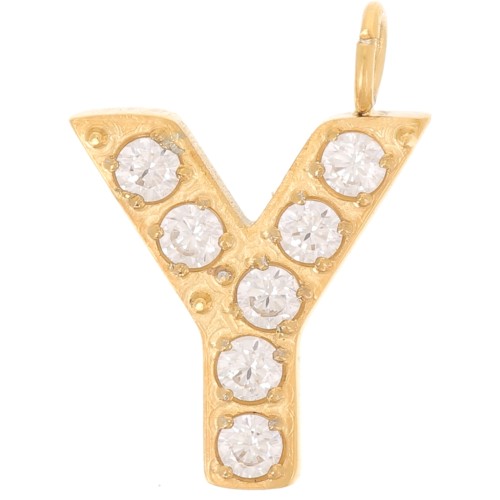 Ciondolo lettera alfabeto 13 mm - Y - Acciaio inox 316L oro