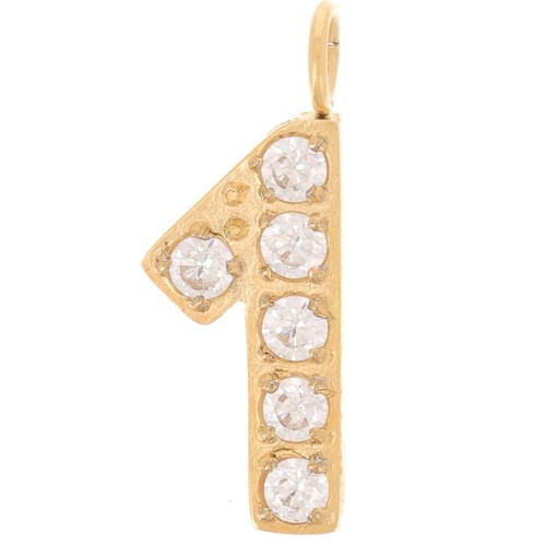 Ciondolo cifra da 13 mm ossidi di zirconio -1 -Acciaio inossidabile 316L dorato x1