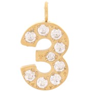 Ciondolo cifra da 13 mm ossidi di zirconio- 3 -Acciaio inossidabile 316L dorato x1