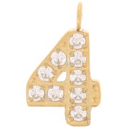 Ciondolo cifra da 13 mm ossidi di zirconio - 4 Acciaio inossidabile 316L dorato x1