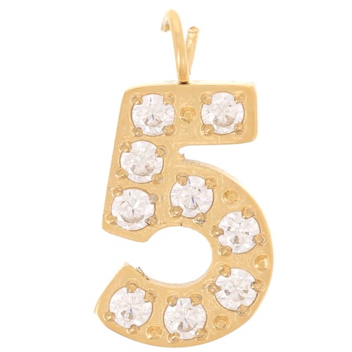 Ciondolo cifra da 13 mm ossidi di zirconio- 5 -Acciaio inossidabile 316L dorato x1