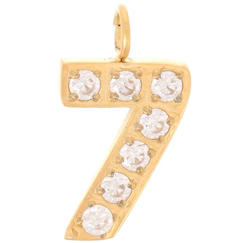 Ciondolo cifra da 13 mm ossidi di zirconio - 7 Acciaio inossidabile 316L dorato x1
