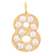 Ciondolo a cifra 13 mm con ossidi di zirconio - 8 - Acciaio inox 316L dorato x1
