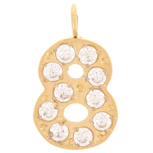 Ciondolo a cifra 13 mm con ossidi di zirconio - 8 - Acciaio inox 316L dorato x1