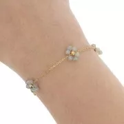 Catena di pietre dure e fiori - Acciaio inossidabile 304L - Labradorite x50cm