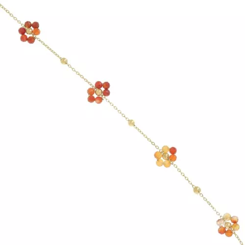 Catena di gemme Forçat e fiore - Acciaio inossidabile placcato oro 304L - Corniola x50cm