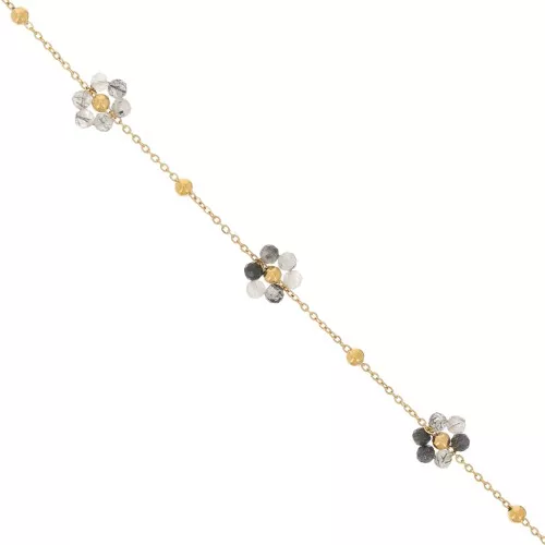 Catena di pietre preziose Forçat & Flower - Acciaio inossidabile 304L - Quarzo rutilo x50cm