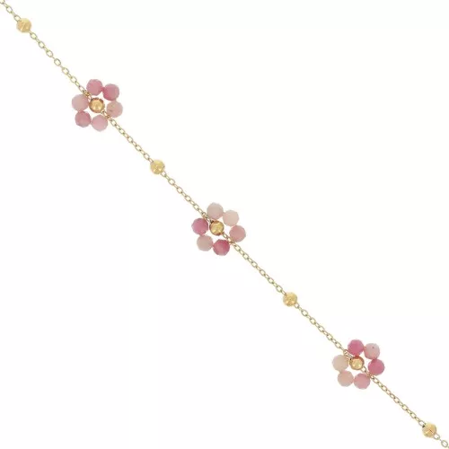 Catena di pietre preziose Forçat & Flower - Acciaio inossidabile 304L - Rodocrosite x50cm