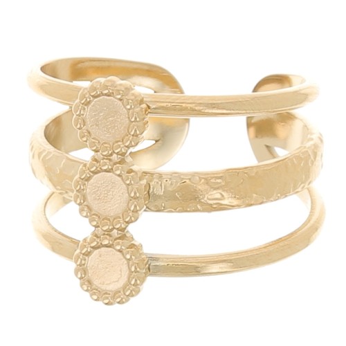 Anello regolabile a 3 file da T.51 a T.57 per cabochon da 3 mm - Acciaio inox 304L Oro x1