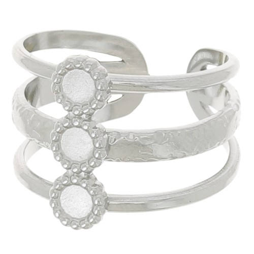 Anello regolabile a 3 file da T.51 a T.57 per cabochon da 3 mm - Acciaio inox 304L x1