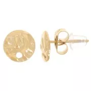 Orecchini tondi martellati da 8 mm con foro - Acciaio inossidabile 316L oro x2