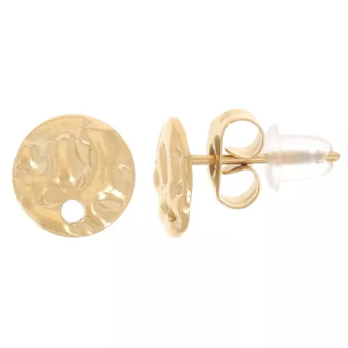 Orecchini tondi martellati da 8 mm con foro - Acciaio inossidabile 316L oro x2