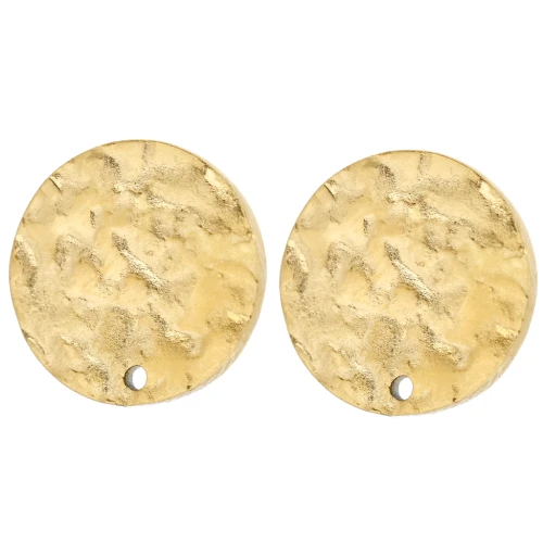 Orecchini tondi martellati 12 mm con un foro - Acciaio inossidabile 316L Oro x2