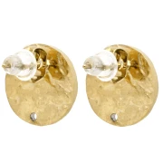 Orecchini tondi martellati 12 mm con un foro - Acciaio inossidabile 316L Oro x2