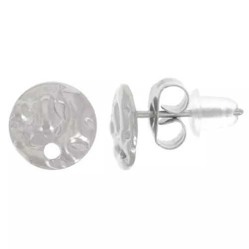 Orecchini tondi martellati da 8 mm con foro - Acciaio inossidabile 316L x2