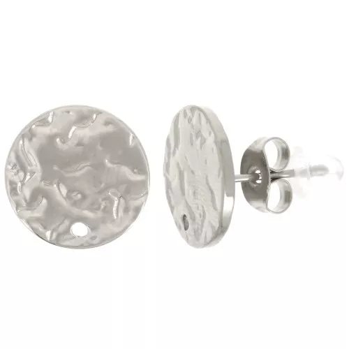 Orecchini tondi martellati 12 mm con foro - Acciaio inossidabile 316L x2