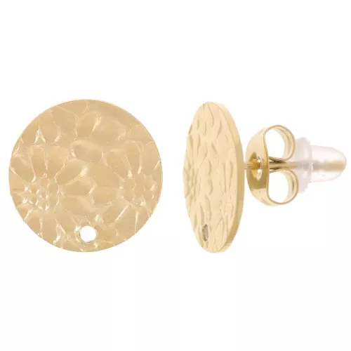 Orecchini tondi 12 mm - Design floreale - Acciaio inox 316L Oro x2
