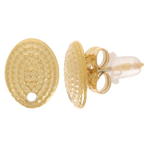 Orecchini ovali strutturati 10x7,5 mm - Acciaio inossidabile 304L oro x2