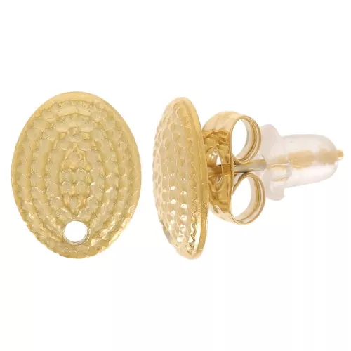 Orecchini ovali strutturati 10x7,5 mm - Acciaio inossidabile 304L oro x2