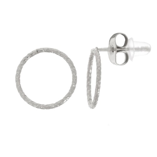 Orecchini perno cerchio vuoto effetto diamante 10mm -Acciaio inossidabile 304L x2