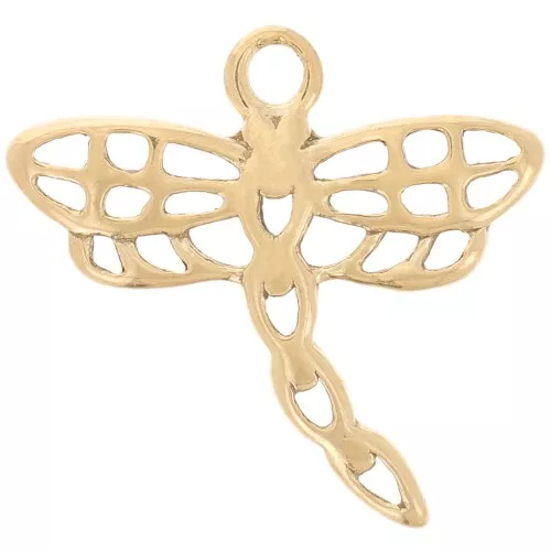 Ciondolo forma di libellula 14x15 mm - Acciaio inossidabile 304L Oro x1