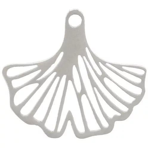 Ciondolo a forma di foglia di ginkgo traforata 11x12 mm - Acciaio inossidabile 316L x1