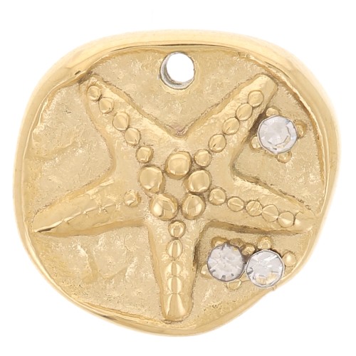 Ciondolo rotondo irregolare da 11mm Stella marina Acciaio inossidabile 304L oro x1