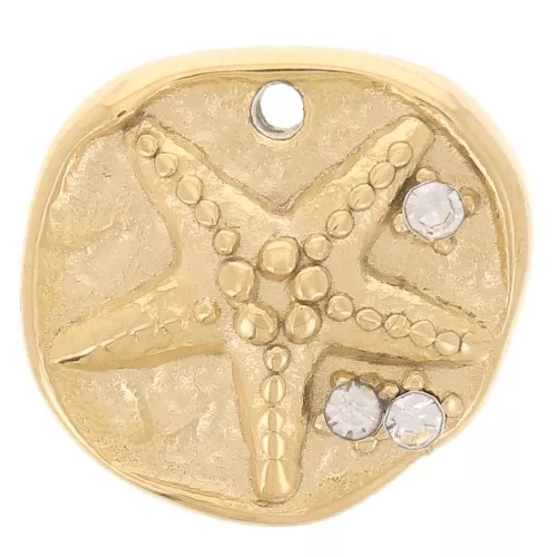 Ciondolo rotondo irregolare da 11mm Stella marina Acciaio inossidabile 304L oro x1