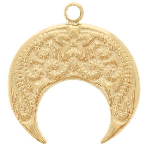 Ciondolo mezzaluna 17x15,5 mm - motivo arabesco - Acciaio inossidabile 316L ORO x1