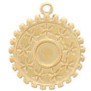 Ciondolo rotondo da 15 mm - motivo floreale - per cabochon da 4 mm - acciaio inossidabile 304 Dorato x1
