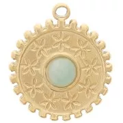 Ciondolo rotondo da 15 mm - motivo floreale - per cabochon da 4 mm - acciaio inossidabile 304 Dorato x1