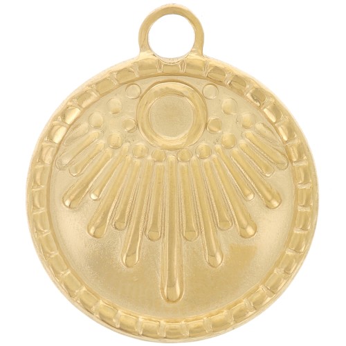 Pendente etnico rotondo da 18 mm - per cabochon da 3 mm - Acciaio inox 316L ORO x1