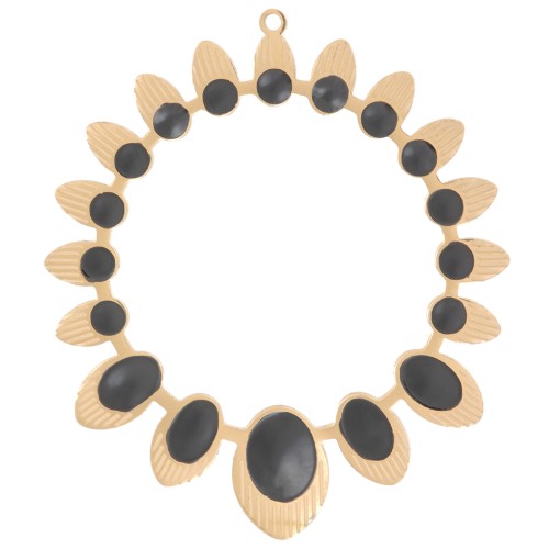 Pendente etnico scavato in resina epossidica da 34 mm - Acciaio inossidabile 304 Dorato - Nero