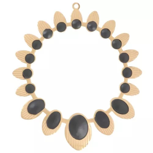 Pendente etnico scavato in resina epossidica da 34 mm - Acciaio inossidabile 304 Dorato - Nero
