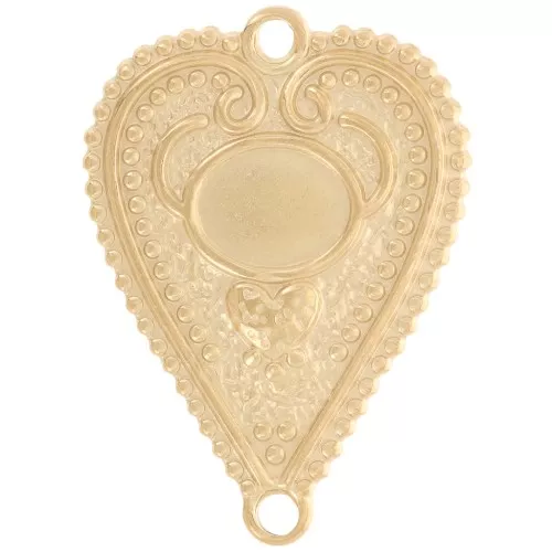 Distanziatore a cuore lavorato 29x21 mm per cabochon 8x6 mm Acciaio inox 316L oro