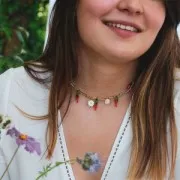 Perla Fiore Margherita 12 mm - Bianco - Verde x1